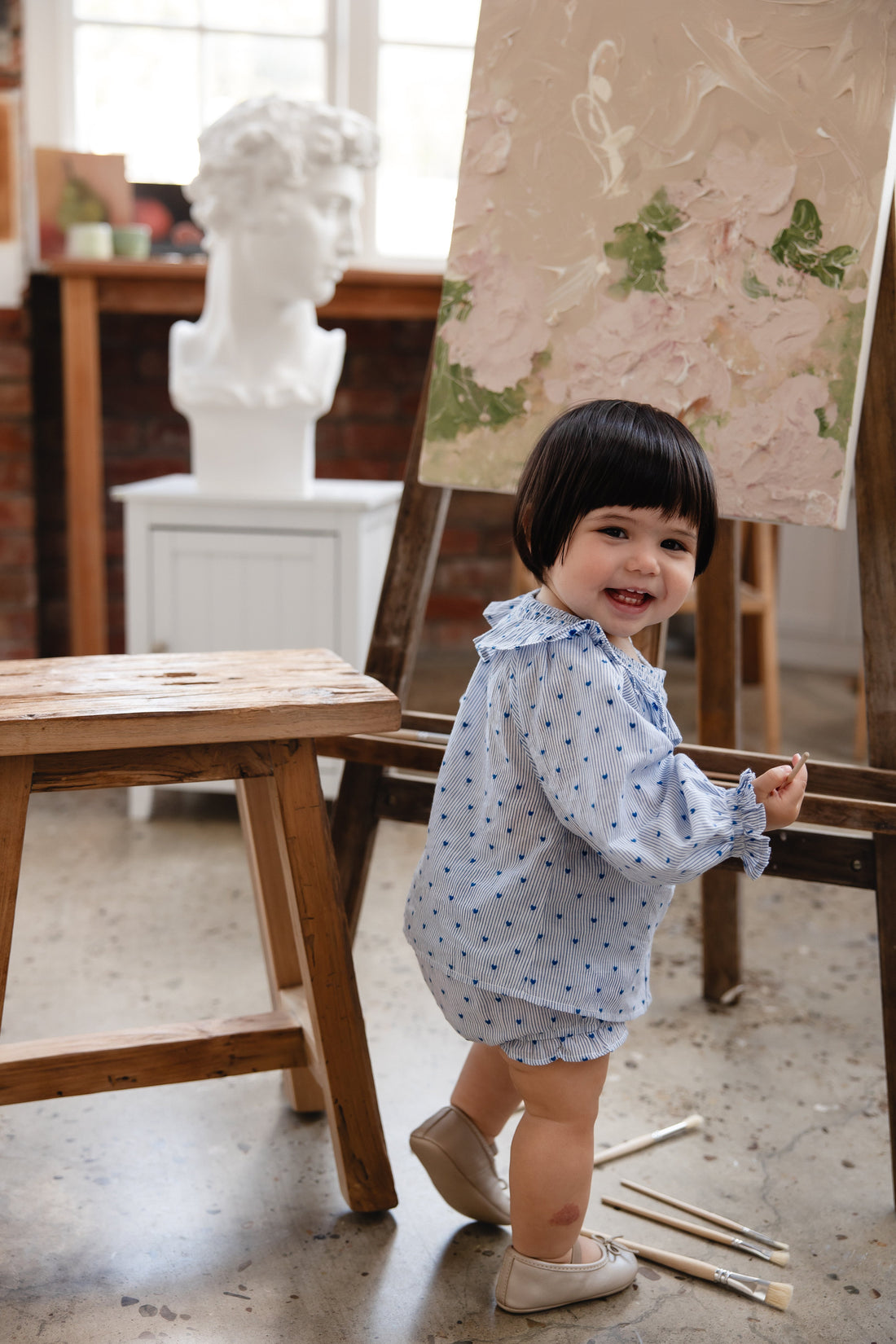 Organic Cotton Bellamy Blouse - Mon Amour Stripe Indigo Childrens Top from Jamie Kay Australia