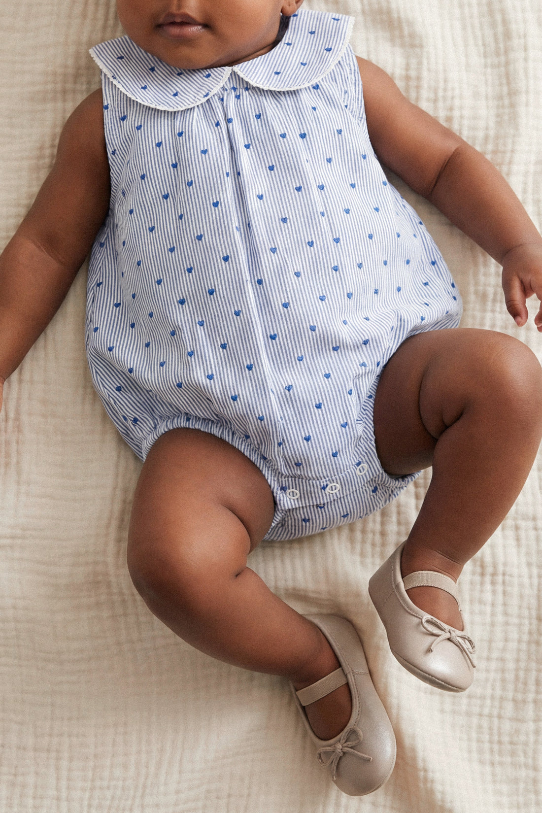 Organic Cotton Wisteria Playsuit - Mon Amour Stripe Indigo Childrens Playsuit from Jamie Kay Australia