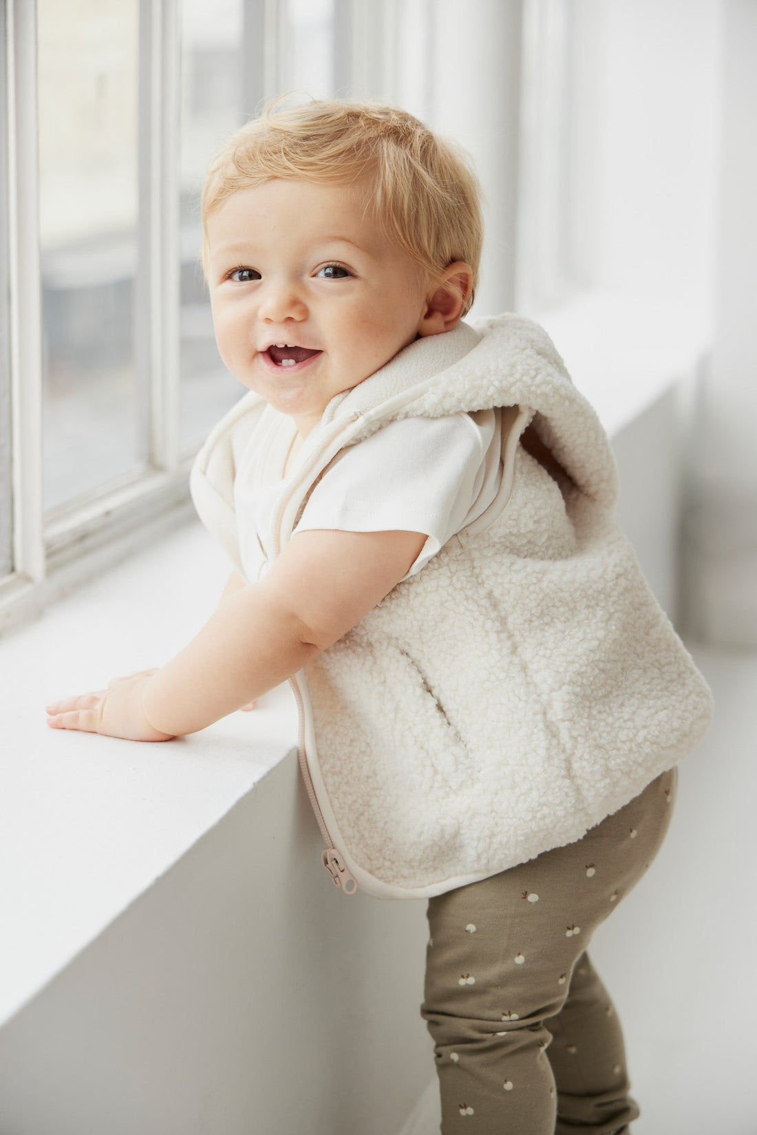 Kai Recycled Polyester Sherpa Vest - Natural Childrens Vest from Jamie Kay Australia