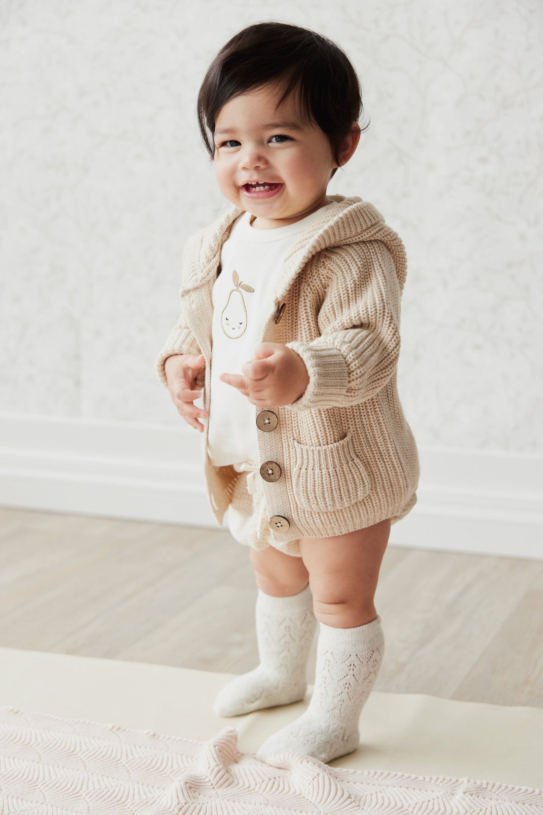 Cable Weave Knee High Sock - Milk Childrens Sock from Jamie Kay Australia