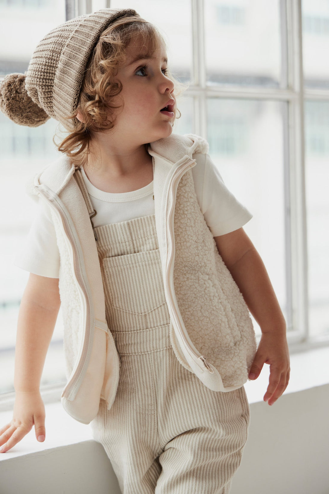 Kai Recycled Polyester Sherpa Vest - Natural Childrens Vest from Jamie Kay Australia