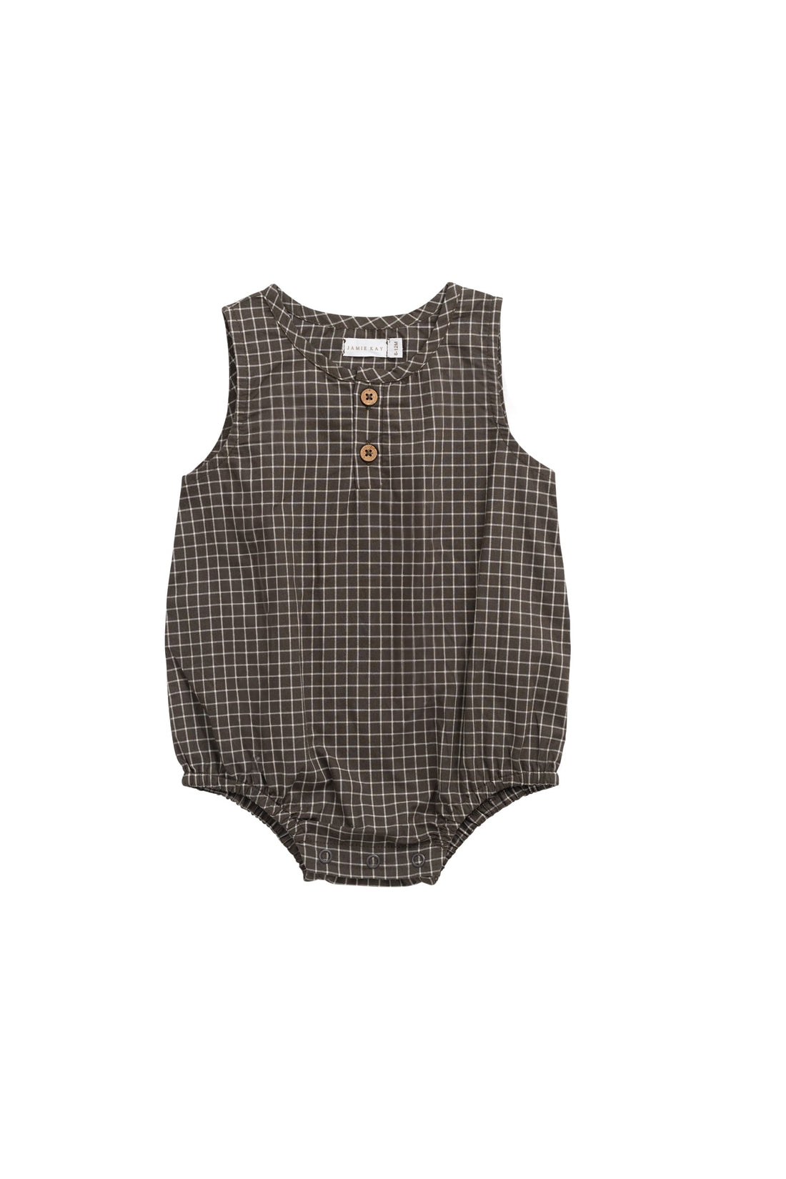 Organic Cotton Archie Playsuit - Coffee Grid Childrens Playsuit from Jamie Kay Australia