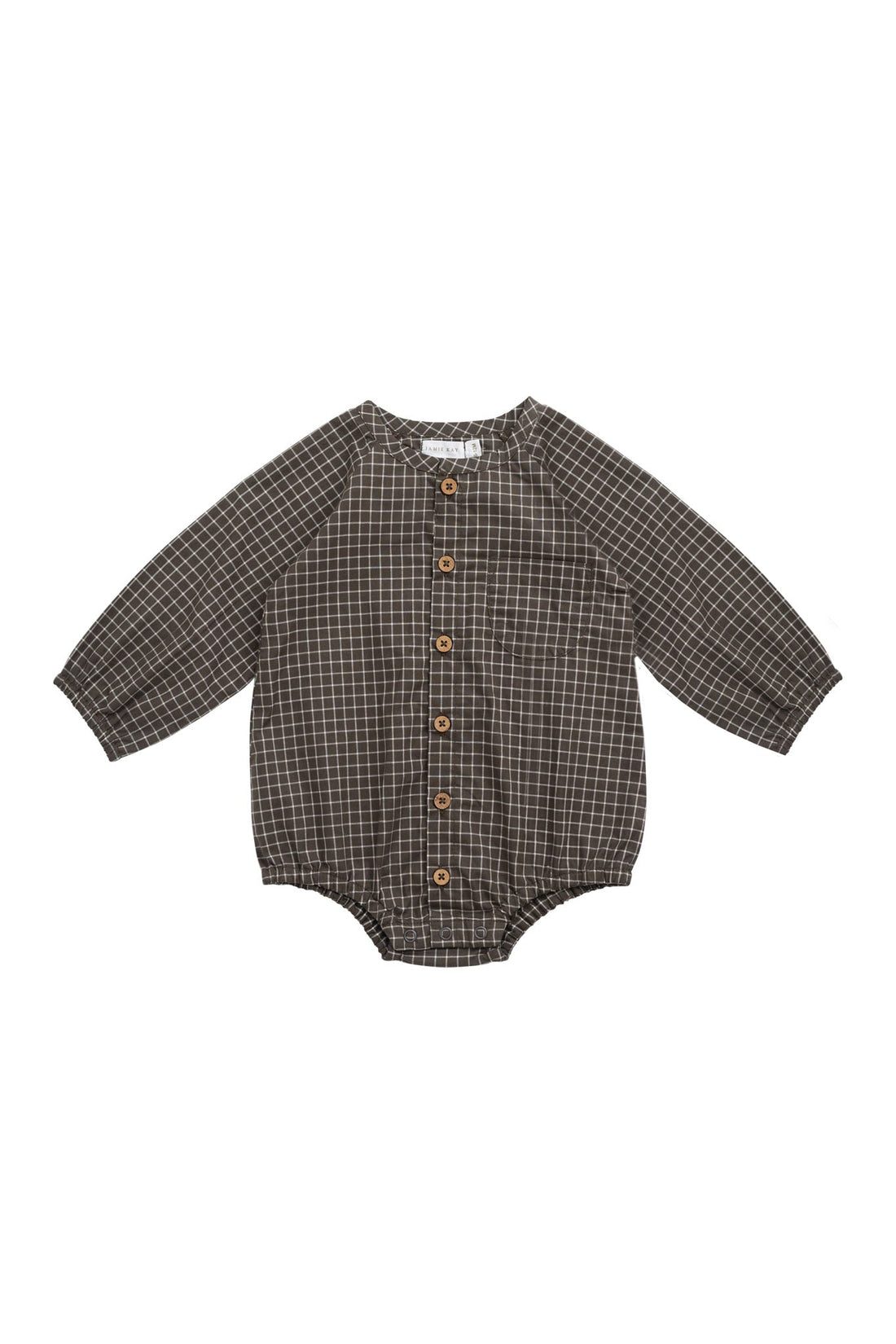 Organic Cotton Ellis Playsuit - Coffee Grid Childrens Playsuit from Jamie Kay Australia