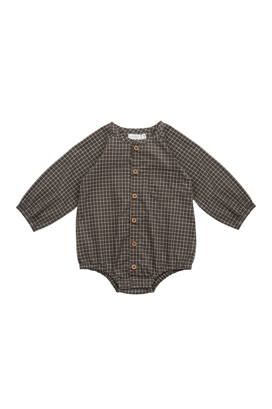 Organic Cotton Ellis Playsuit - Coffee Grid Childrens Playsuit from Jamie Kay Australia