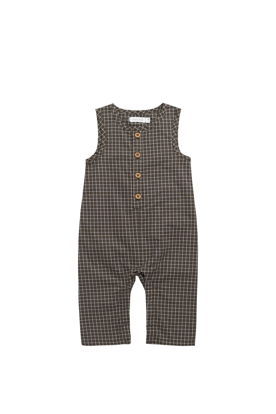 Organic Cotton Milo Jumpsuit - Coffee Grid Childrens Jumpsuit from Jamie Kay Australia