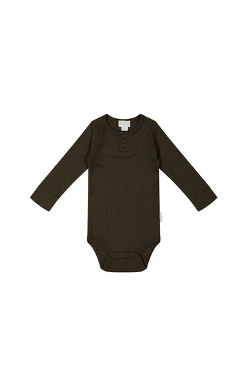 Organic Cotton Modal Long Sleeve Bodysuit - Bistre Childrens Bodysuit from Jamie Kay Australia