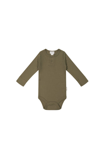 Organic Cotton Modal Long Sleeve Bodysuit - Fir Bark Childrens Bodysuit from Jamie Kay Australia