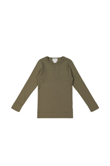 Organic Cotton Modal Long Sleeve Henley - Fir Bark Childrens Top from Jamie Kay Australia