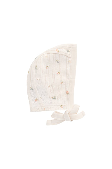 Organic Cotton Pointelle Bonnet - Sweet Magnolia Simple Childrens Bonnet from Jamie Kay Australia