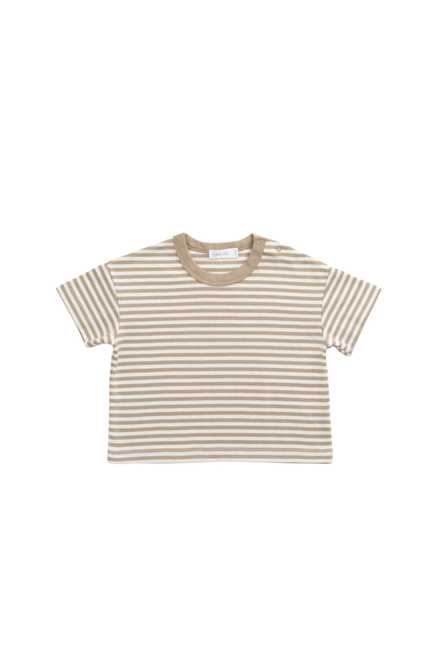 Pima Cotton Wesley Tee - Slim Stripe Brioche/Cloud Childrens Top from Jamie Kay Australia