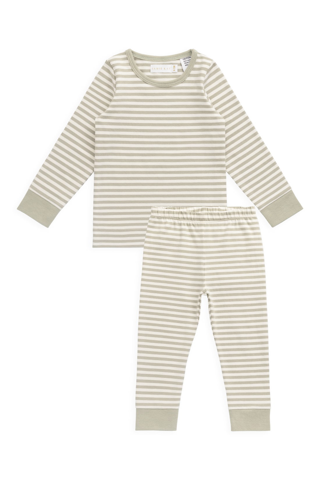 Organic Cotton Amory Long Sleeve Pyjama Set - Narrow Stripe Lichen/Cloud Childrens Pyjamas from Jamie Kay Australia