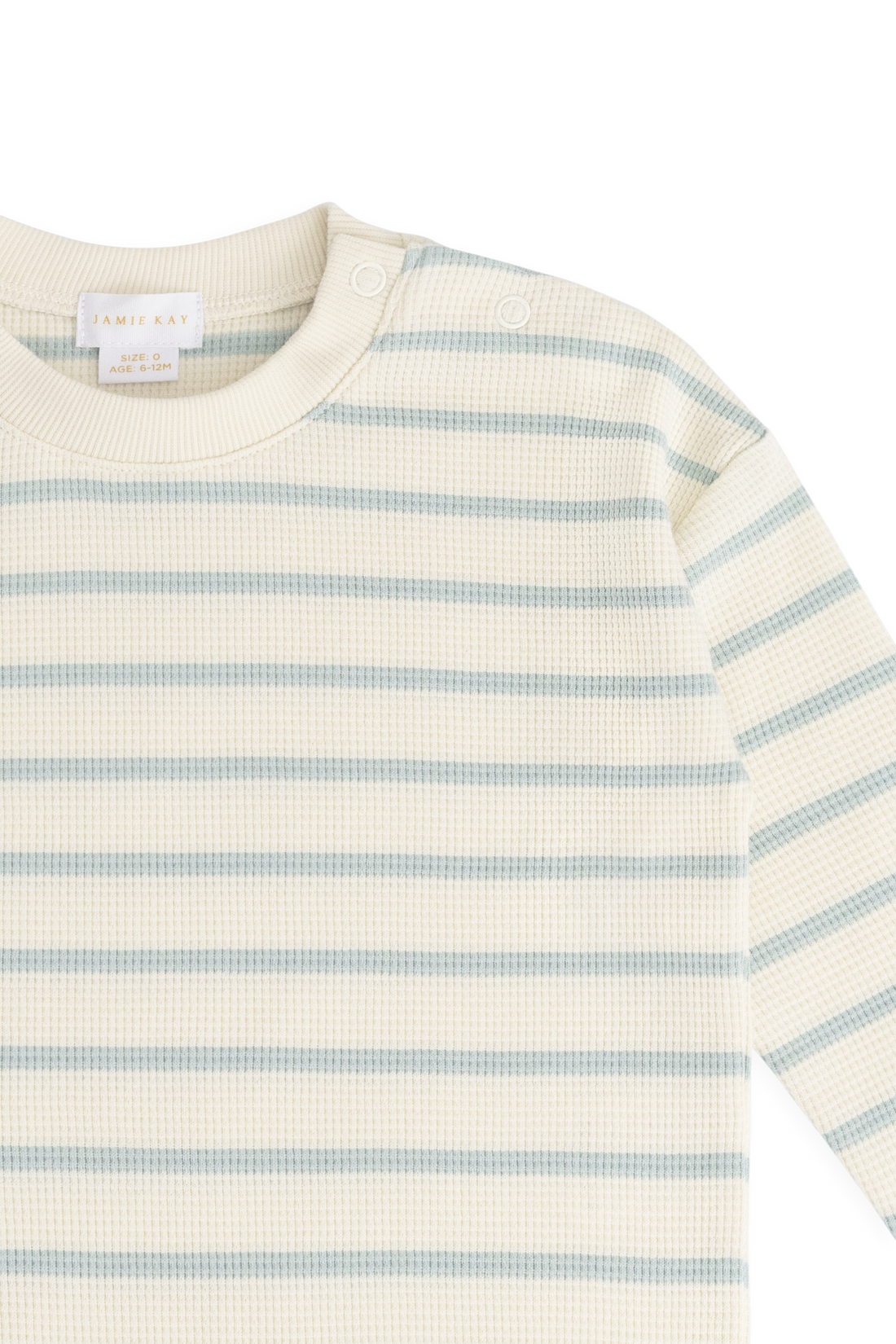 Organic Cotton Waffle Leith Long Sleeve Top - James Stripe Reef/Cloud Childrens Top from Jamie Kay Australia