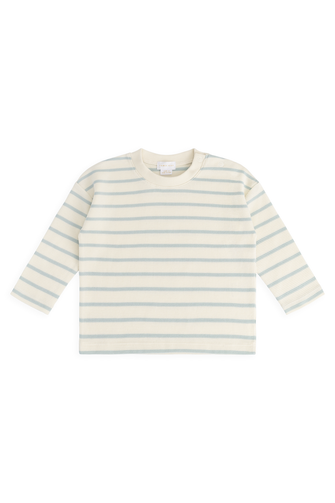 Organic Cotton Waffle Leith Long Sleeve Top - James Stripe Reef/Cloud Childrens Top from Jamie Kay Australia