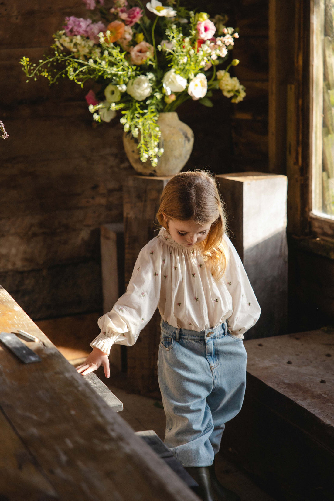 Organic Cotton Acacia Blouse - Rosebud Egret Childrens Top from Jamie Kay Australia