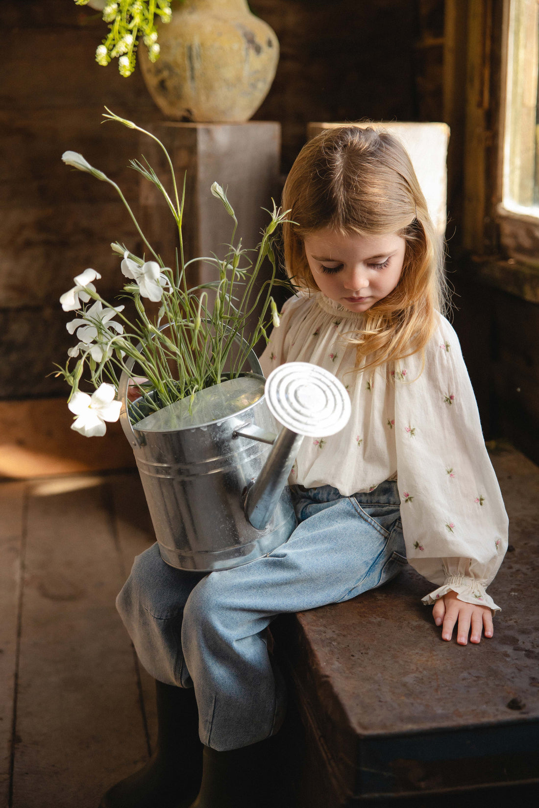 Organic Cotton Acacia Blouse - Rosebud Egret Childrens Top from Jamie Kay Australia