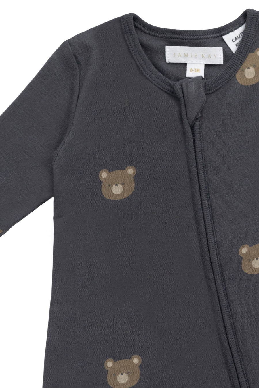 Organic Cotton Reese Zip Onepiece - Bobbie Bears Black Oyster Childrens Onepiece from Jamie Kay Australia