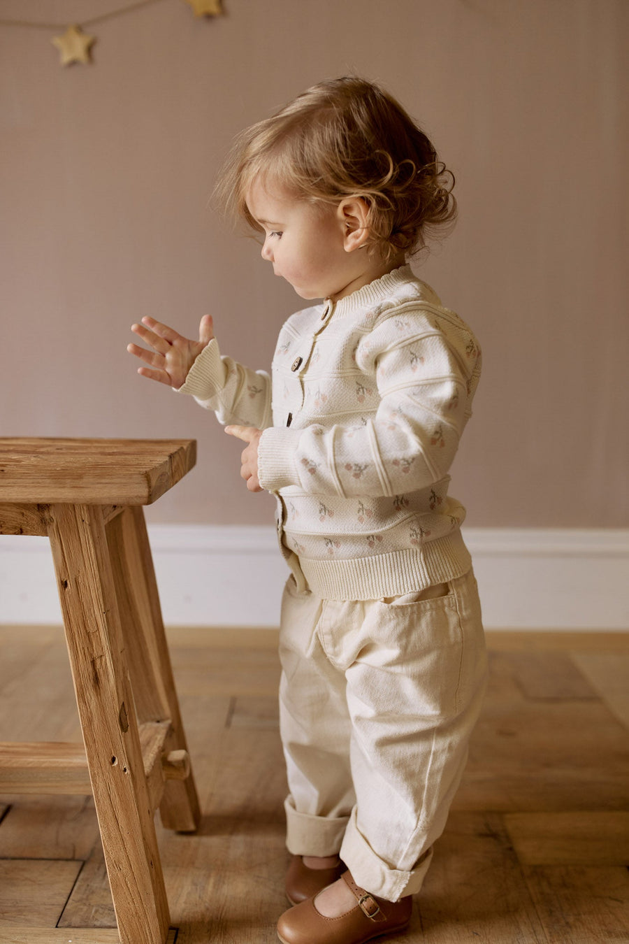 Melody Knitted Cardigan - Cherry Love Jacquard Egret Childrens Cardigan from Jamie Kay Australia