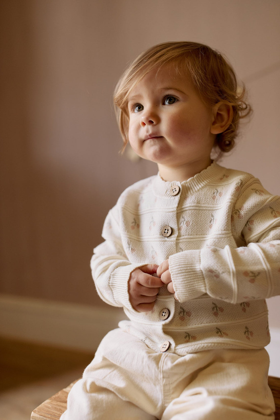 Melody Knitted Cardigan - Cherry Love Jacquard Egret Childrens Cardigan from Jamie Kay Australia