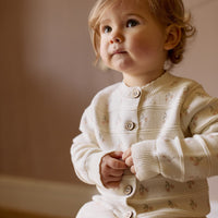 Melody Knitted Cardigan - Cherry Love Jacquard Egret Childrens Cardigan from Jamie Kay Australia