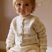 Melody Knitted Cardigan - Cherry Love Jacquard Egret Childrens Cardigan from Jamie Kay Australia