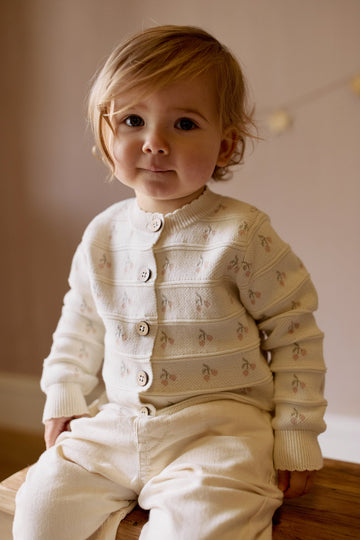 Melody Knitted Cardigan - Cherry Love Jacquard Egret Childrens Cardigan from Jamie Kay Australia