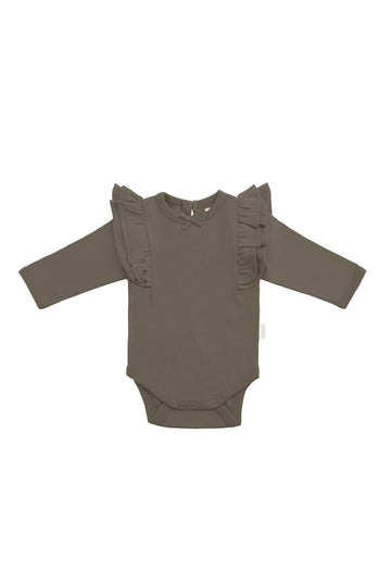 Organic Cotton Maddie Long Sleeve Bodysuit - Deep Olive Childrens Bodysuit from Jamie Kay Australia