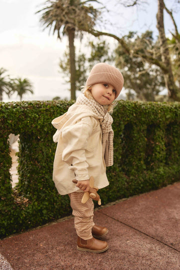 Organic Cotton Shaun Pant - Daily Stripe Pale Terracotta/Buff Childrens Pant from Jamie Kay Australia