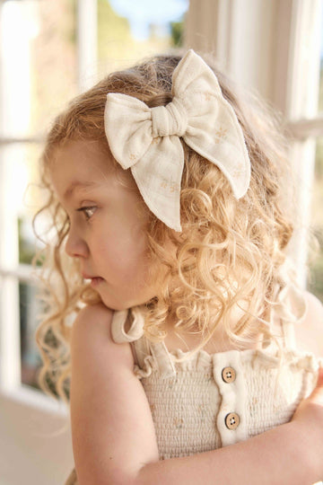 Organic Cotton Muslin Bow - Pauline Chamomile Childrens Hair Bow from Jamie Kay Australia