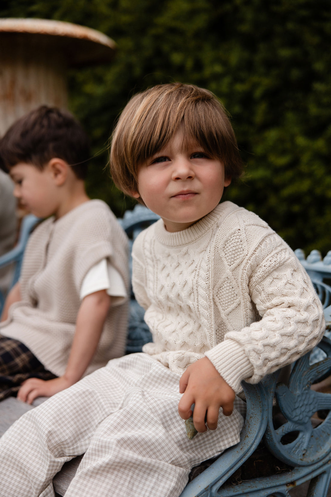 Organic Cotton Kenji Pant-Double Windowpane Check Pecan Childrens Pant from Jamie Kay Australia
