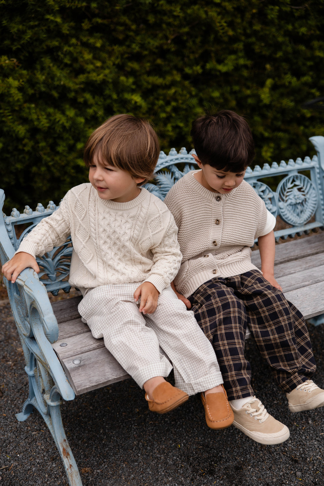 Organic Cotton Kenji Pant-Double Windowpane Check Pecan Childrens Pant from Jamie Kay Australia