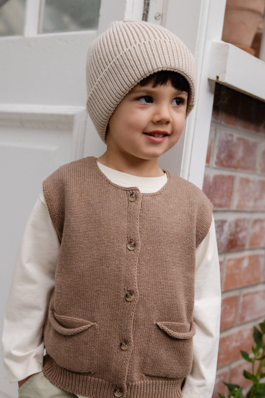Leon Knitted Beanie-Oat Childrens Beanie from Jamie Kay Australia