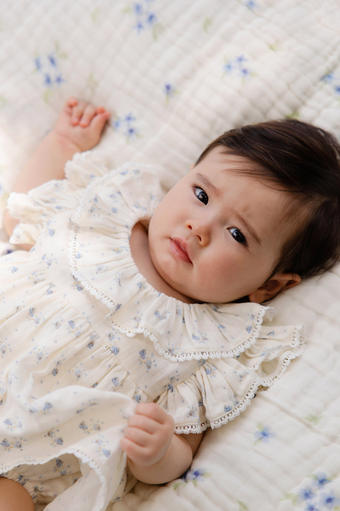 Organic Cotton Muslin Frannie Playsuit-Molly Blue Childrens Onepiece from Jamie Kay Australia