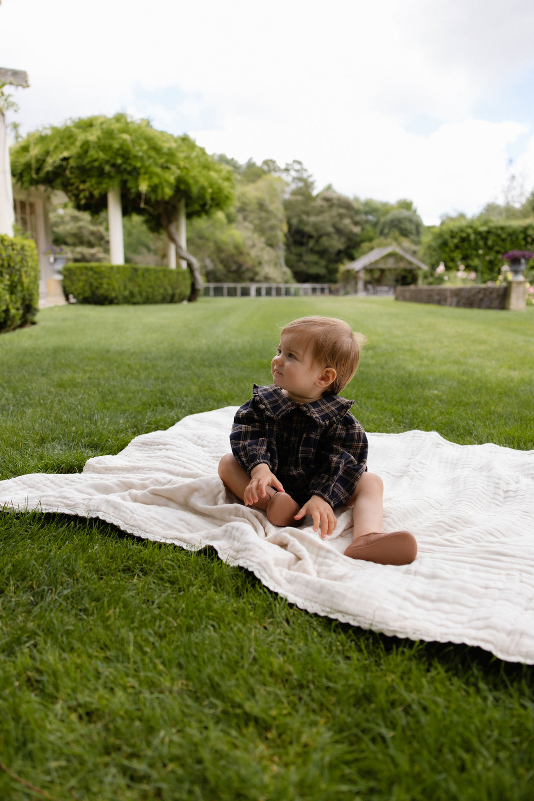 Organic Cotton Elowen Playsuit - Woodland Check Childrens Playsuit from Jamie Kay Australia