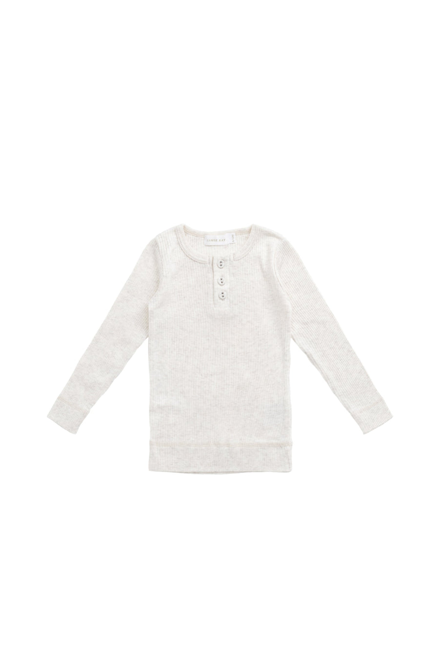 Organic Cotton Modal Long Sleeve Henley - Oatmeal Marle Childrens Top from Jamie Kay Australia