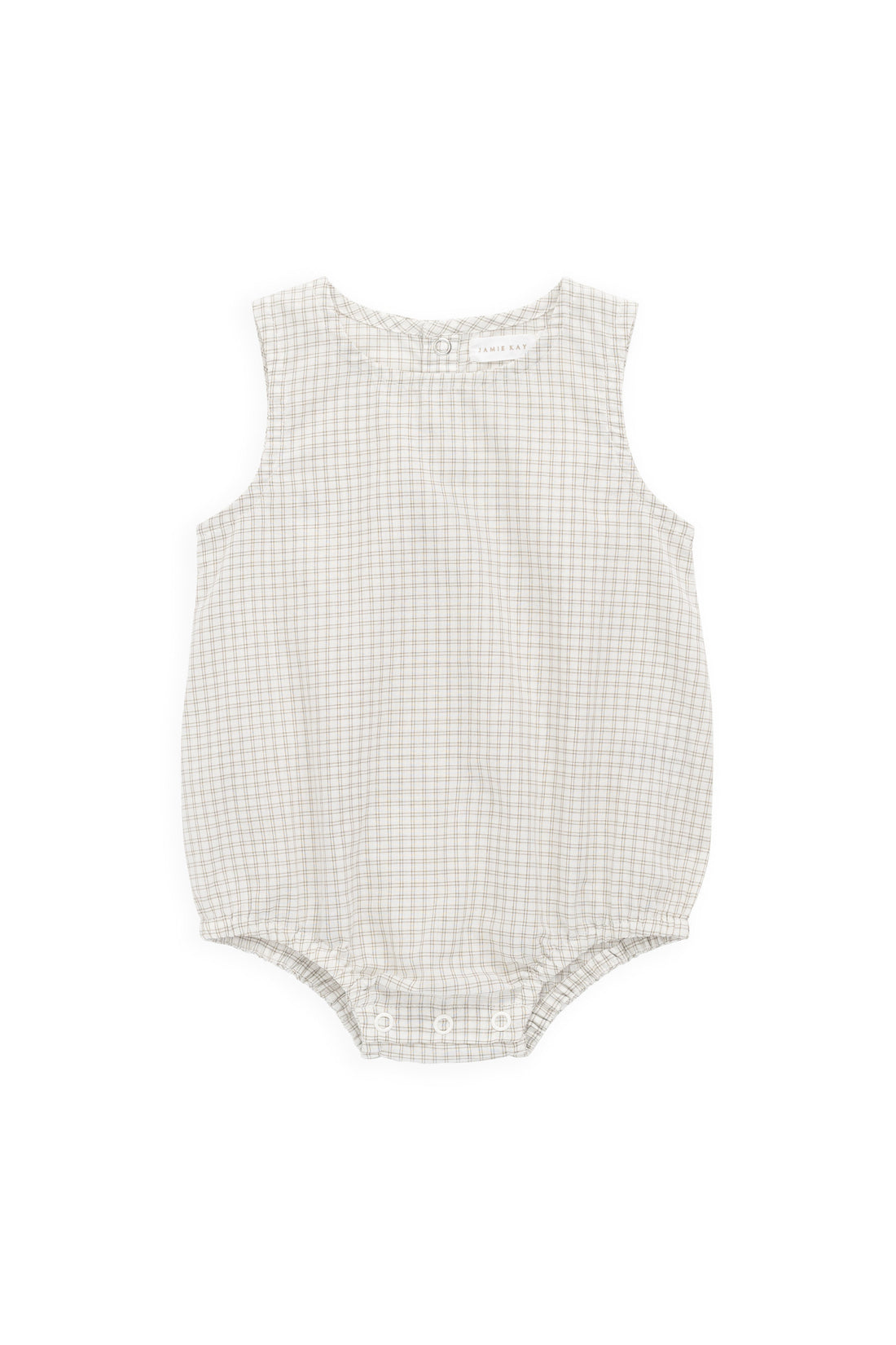 Organic Cotton Bentley Playsuit-Double Windowpane Check Pecan Childrens Playsuit from Jamie Kay Australia