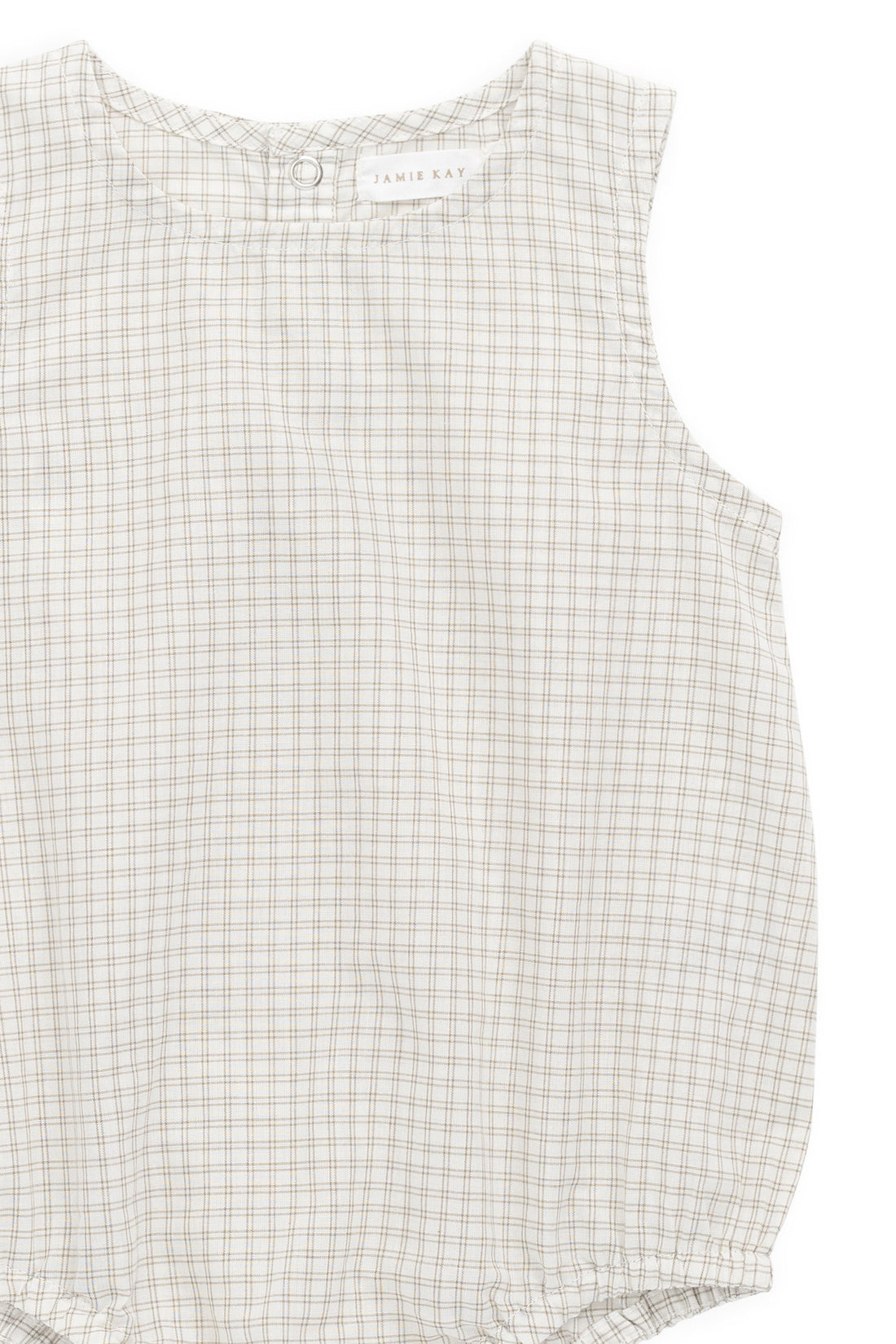 Organic Cotton Bentley Playsuit-Double Windowpane Check Pecan Childrens Playsuit from Jamie Kay Australia
