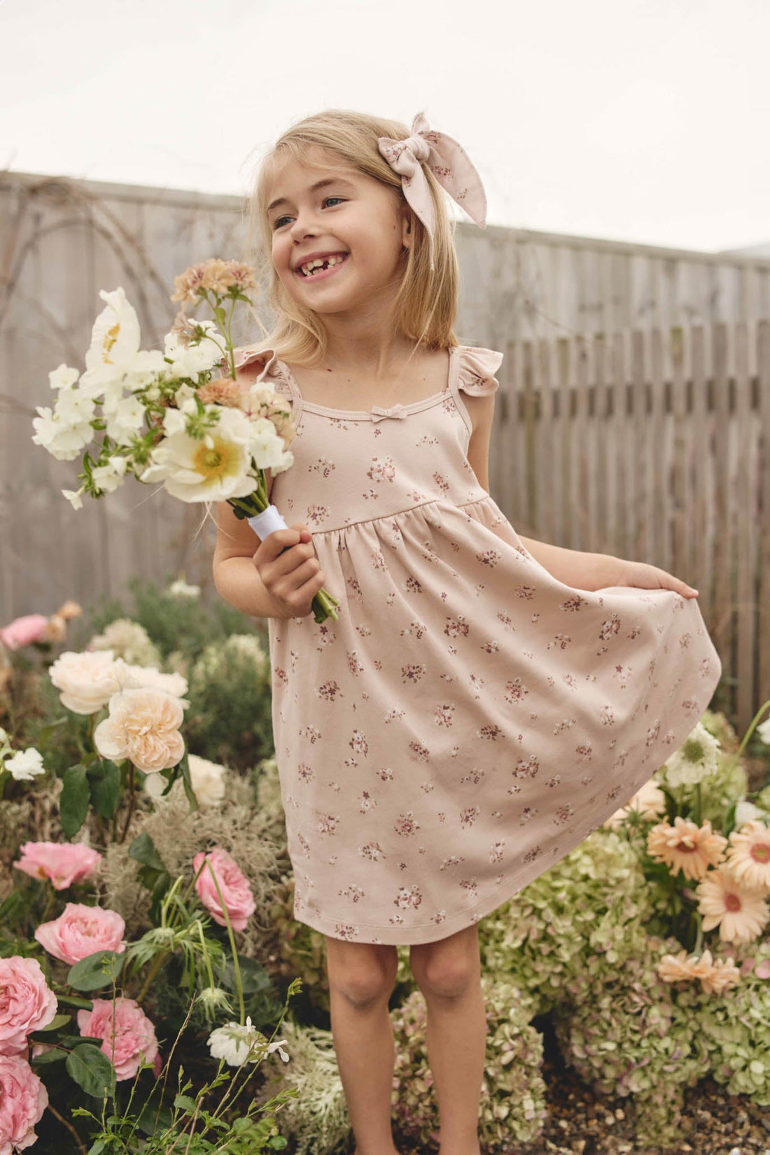 Organic Cotton Gracelyn Dress - Petite Fleur Soft Peony Childrens Dress from Jamie Kay Australia