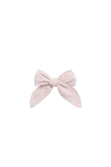 Organic Cotton Bow - Petite Heart Old Rose Childrens Hair Bow from Jamie Kay Australia