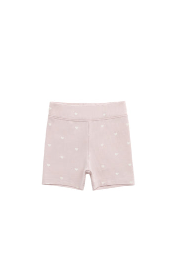 Organic Cotton Everyday Bike Short - Petite Heart Old Rose Childrens Short from Jamie Kay Australia