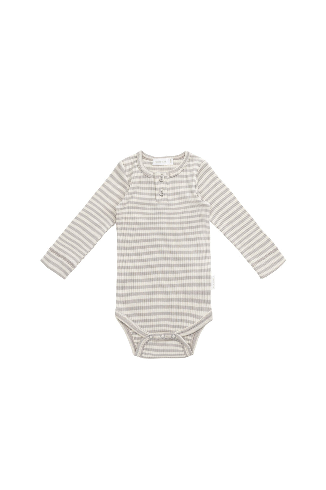 Organic Cotton Modal Long Sleeve Bodysuit - Narrow Stripe Gazelle/Oat Childrens Bodysuit from Jamie Kay Australia