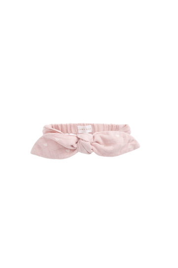 Organic Cotton Muslin Headband - Petite Heart Old Rose Childrens Headband from Jamie Kay Australia