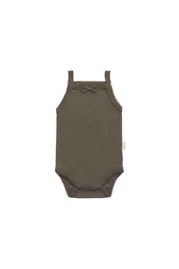 Organic Cotton Bridget Singlet Bodysuit - Deep Olive Childrens Bodysuit from Jamie Kay Australia