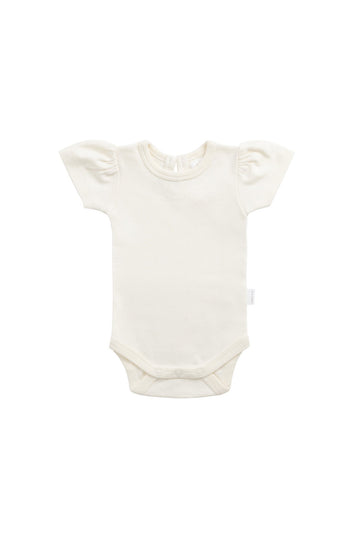 Organic Cotton Cap Sleeve Bodysuit - Buttermilk Childrens Bodysuit from Jamie Kay Australia