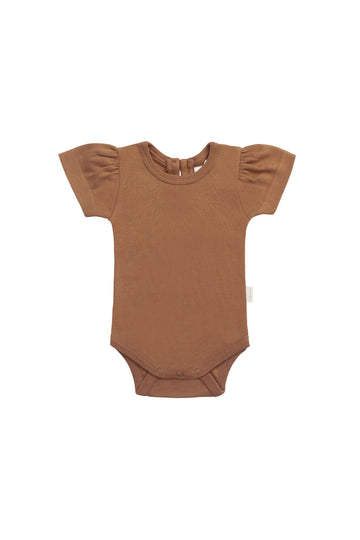 Organic Cotton Cap Sleeve Bodysuit - Cinnamon Childrens Bodysuit from Jamie Kay Australia