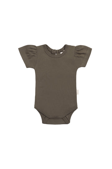 Organic Cotton Cap Sleeve Bodysuit - Deep Olive Childrens Bodysuit from Jamie Kay Australia