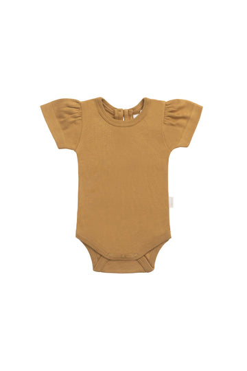 Organic Cotton Cap Sleeve Bodysuit - Golden Childrens Bodysuit from Jamie Kay Australia