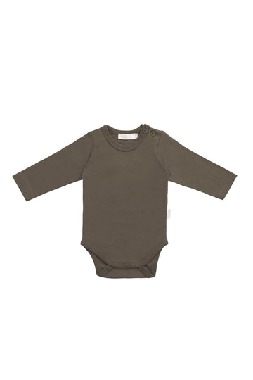 Organic Cotton Elora Long Sleeve Bodysuit - Deep Olive Childrens Bodysuit from Jamie Kay Australia