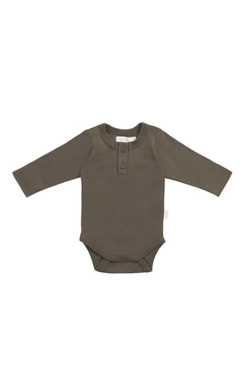 Organic Cotton Long Sleeve Bodysuit - Deep Olive Childrens Bodysuit from Jamie Kay Australia