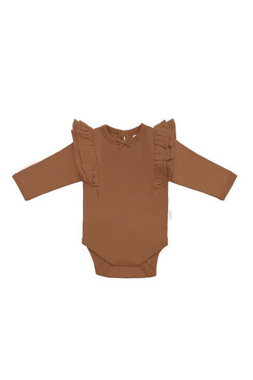 Organic Cotton Maddie Long Sleeve Bodysuit - Cinnamon Childrens Bodysuit from Jamie Kay Australia