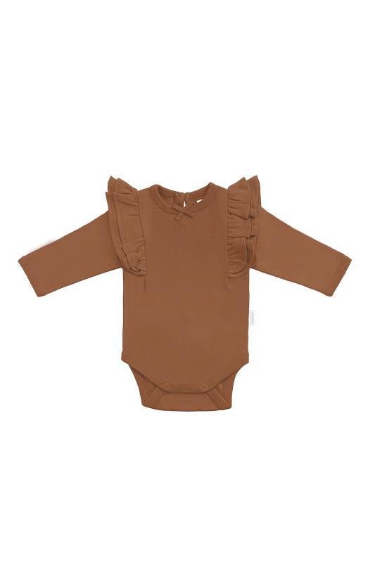 Organic Cotton Maddie Long Sleeve Bodysuit - Cinnamon Childrens Bodysuit from Jamie Kay Australia